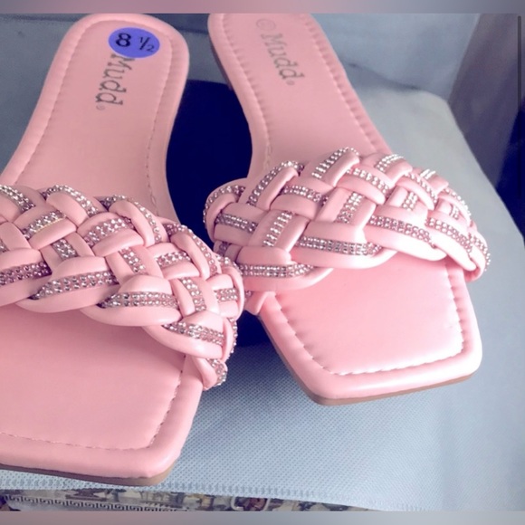 NWOB MUDD Pink With Diamond Woven Leather Squared Toe Slip On Size 8.5 - Picture 2 of 9